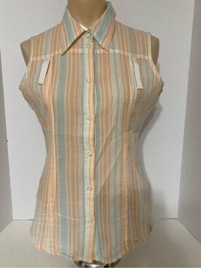 Vintage Guess S/L Button-Down Striped Top. SSB3